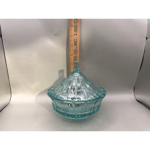 VTG 1970'S Indiana Glass Tiara 6" Diameter 6" Tall Aquamarine Covered Dish - Picture 8 of 8